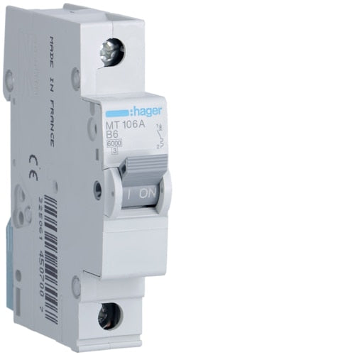 HAGER MT106 6A 1P T/B 6KA MCB