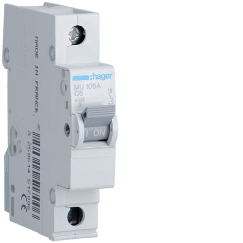 HAGER MU106 6A 1P T/C 6KA MCB