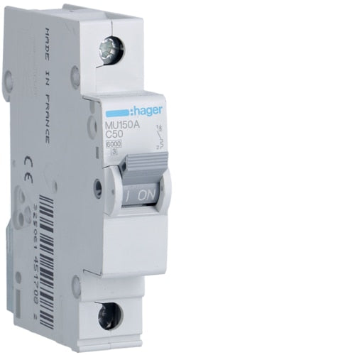 HAGER MU150 50A 1P T/C 6KA MCB