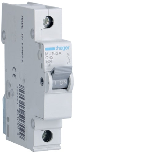 HAGER MU163 63A 1P T/C 6KA MCB