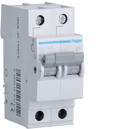 HAGER MU210 10A 2P T/C 6KA MCB