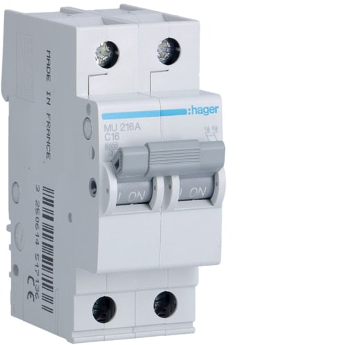HAGER MU216 16A 2P T/C 6KA MCB