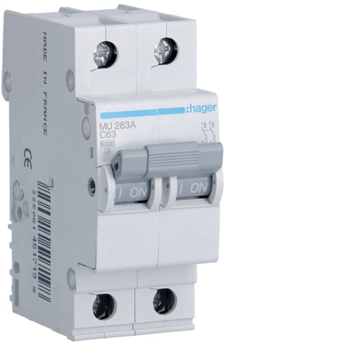 HAGER MU263 63A 2P T/C 6KA MCB