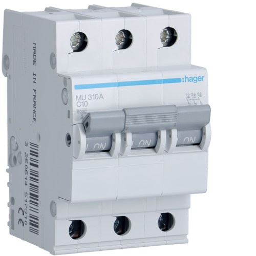 HAGER MU310 10A 3P T/C 6KA MCB