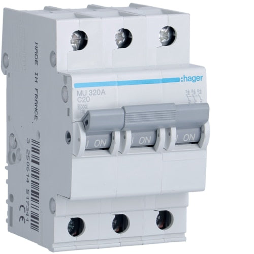 HAGER MU320 20A 3P T/C 6KA MCB