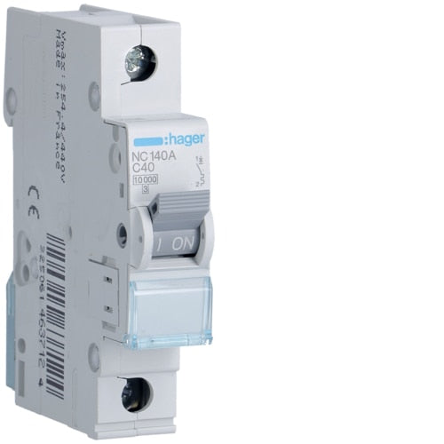HAGER NC140 40A 1P T/C 10KA MCB