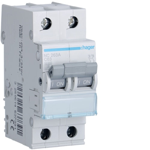 HAGER NC263 63A 2P T/C 10KA MCB