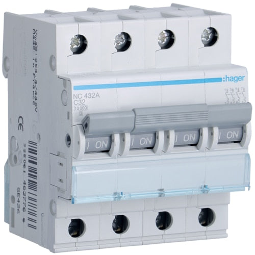 HAGER NC432 32A 4P T/C 10KA MCB