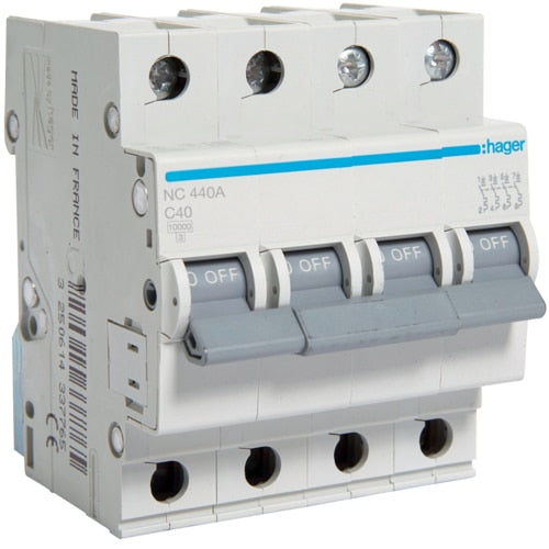 HAGER NC440 40A 4P T/C 10KA MCB