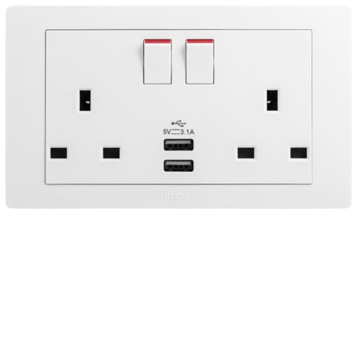 HAGER MUSE WGMS213SUSB 2X13A SSO + 2 X USB CHARGER
