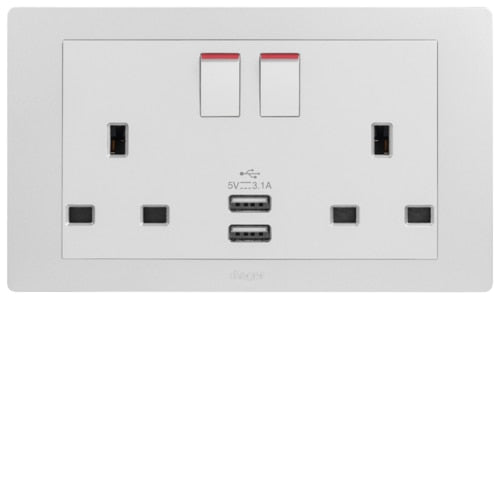 HAGER MUSE WGMS213SUSBAS 2X13A SSO + 2 X USB CHARGER AURORA SILVER