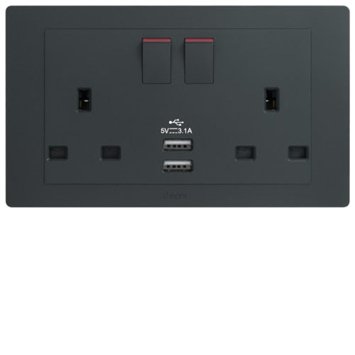 HAGER MUSE WGMS213SUSBKB 2X13A SSO + 2 X USB CHARGER KNIGHT BLACK