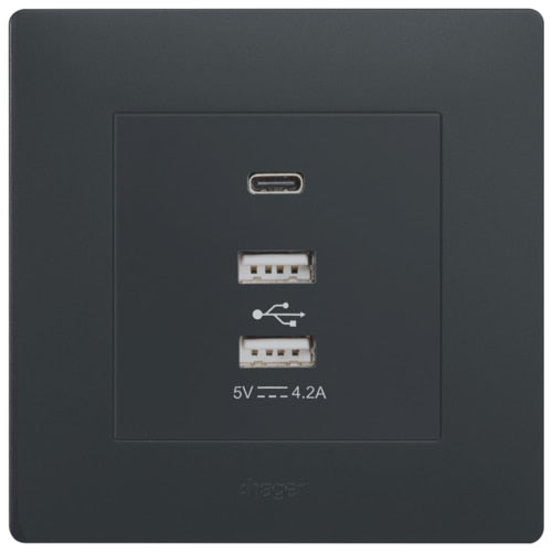 HAGER MUSE WGMS3USBKB USB CHARGER X 3 (4.2A) KNIGHT BLACK