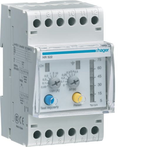 HAGER HR522 EARTH LEAKAGE RELAY 0.03A TO 3A