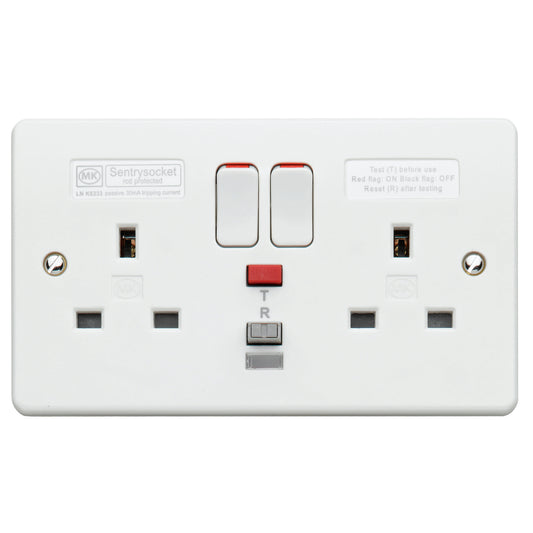 MK K6233WHI 2X13A RCD SOCKET 30MA PASSIVE