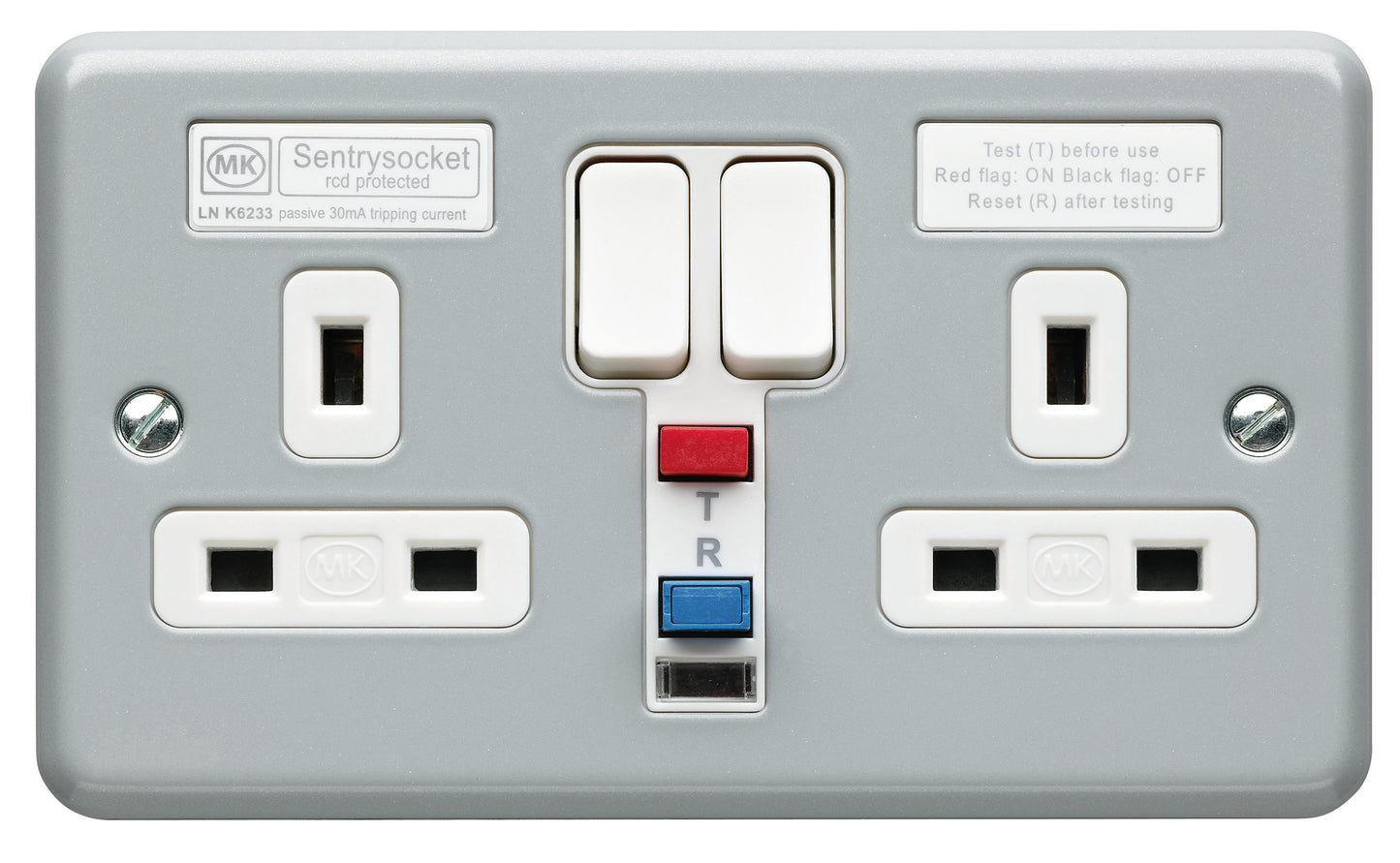 MK K6233ALM 2X13A RCD SOCKET 30MA PASSIVE