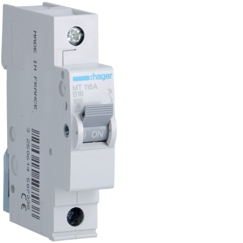 HAGER MT116 16A 1P T/B 6KA MCB