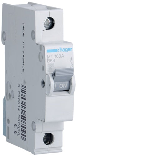 HAGER MT163 63A 1P T/B  6KA MCB