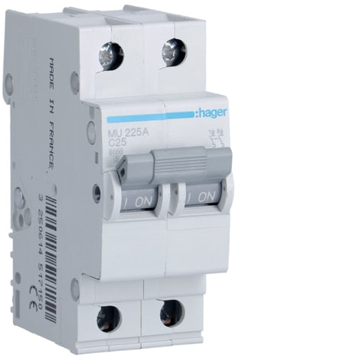 HAGER MU225 25A 2P T/C 6KA MCB