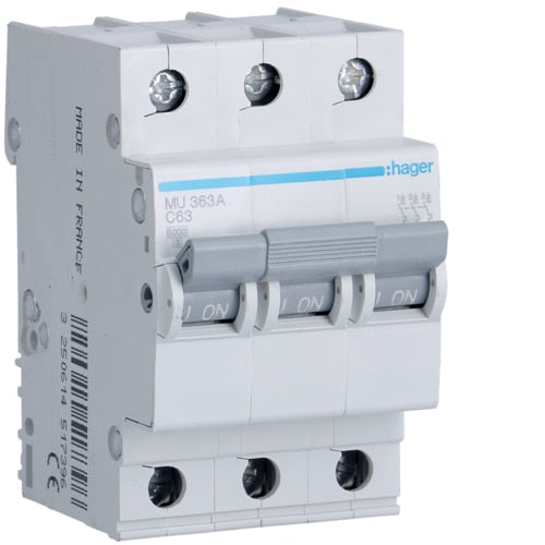 HAGER MU363 63A 3P T/C 6KA MCB