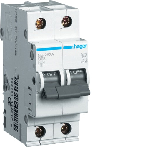 HAGER NB263 63A 2P T/B 10KA MCB