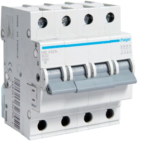 HAGER NB420 20A 4P T/B 10KA MCB