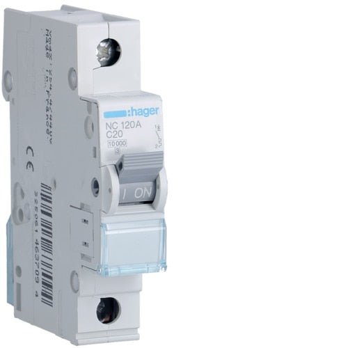 HAGER NC120 20A 1P T/C 10KA MCB