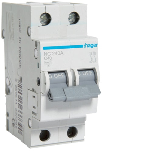 HAGER NC210 10A 2P T/C 10KA MCB