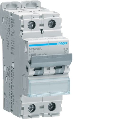 HAGER NDN216 16A 2P T/D 10KA MCB
