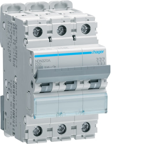 HAGER NDN320 20A 3P T/D 10KA MCB