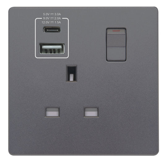 MK W2757UACGRY 1X13A SSO WITH USB(A+C) SPACE GREY