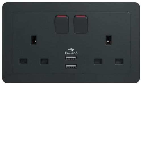 HAGER INSPIRE WGCXS213SUSBKB 2X13A SSO + 2 X USB CHARGERS KB