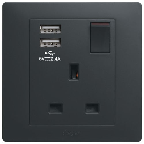 HAGER MUSE WGMS113SUSBKB 1X13A SSO + 2 X USB CHARGER KNIGHT BLACK