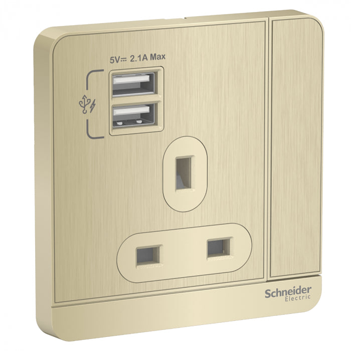 E8315USBR_GH_G2 13A 1G Sw Socket with 2.1A USB, GH