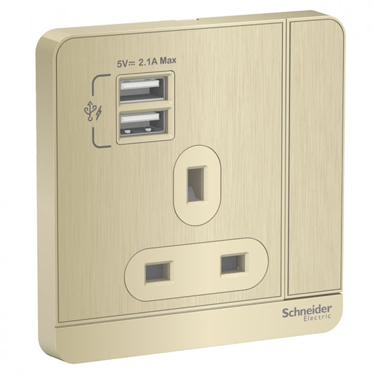 E8315USBR_GH_G2 13A 1G Sw Socket with 2.1A USB, GH