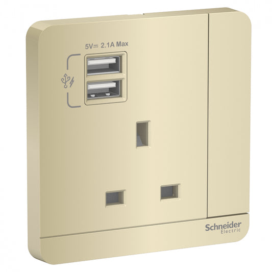 E8315USB_WG_G2 13A 1G Sw Socket with 2.1A USB, WG