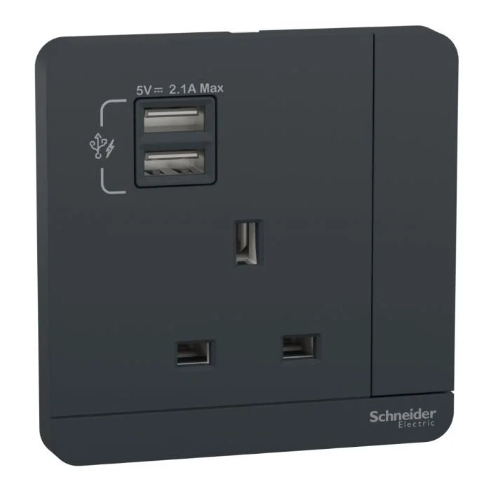 E8315USBR_DG_G2 13A 250V SW Skt w 2.1A USB Charger, DG