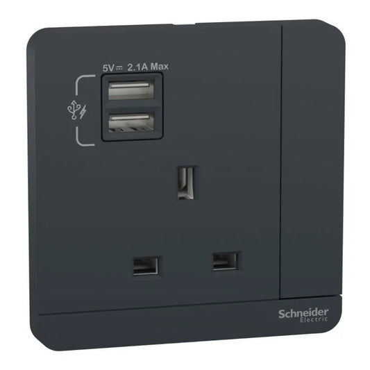 E8315USBR_DG_G2 13A 250V SW Skt w 2.1A USB Charger, DG