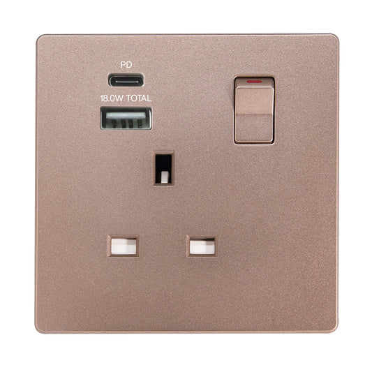 MK W2757UACRGL 1X13A SSO WITH USB(A+C) ROSE GOLD